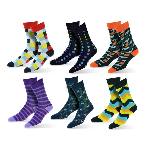 6 Pack Thin Funky Colorful Breathable Patterned Fashion Cotton Dress Crew Socks